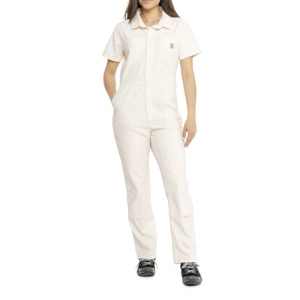 Carhartt Women's  Rugged Flex Canvas Utility Coverall Short Sleeve Off White LG